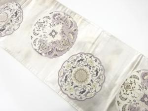 アンティーク　絵皿に動物・花模様織り出し袋帯（材料）